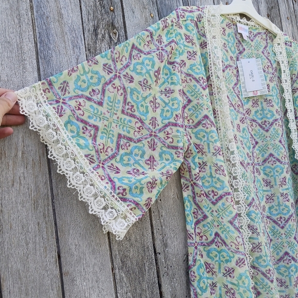 Lularoe Chloe Womens Sz Small Chiffon Lace Edge Kimono Overlay Shrug Bohemian - Picture 5 of 6